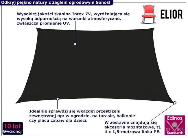 Kwadratowy czarny żagiel przeciwsłoneczny - Balika