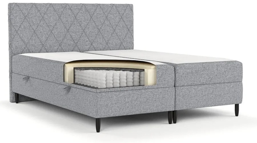 Szare łóżko boxspring ze schowkiem 180x200 cm Gwen – Maison de Rêve
