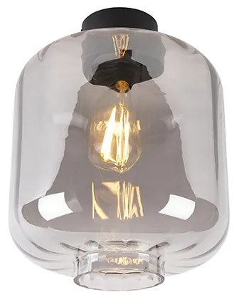 Designerska lampa sufitowa czarna z dymionym szkłem - Qara