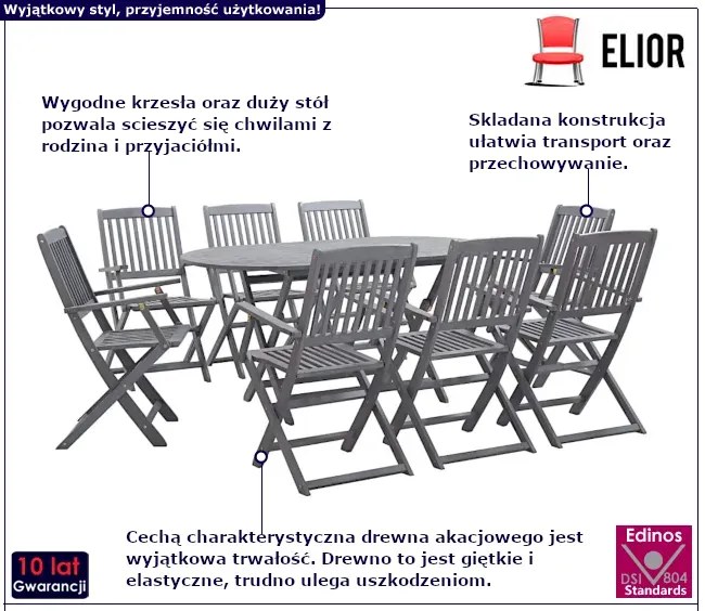 9-częściowy szary zestaw mebli ogrodowych P2-R09