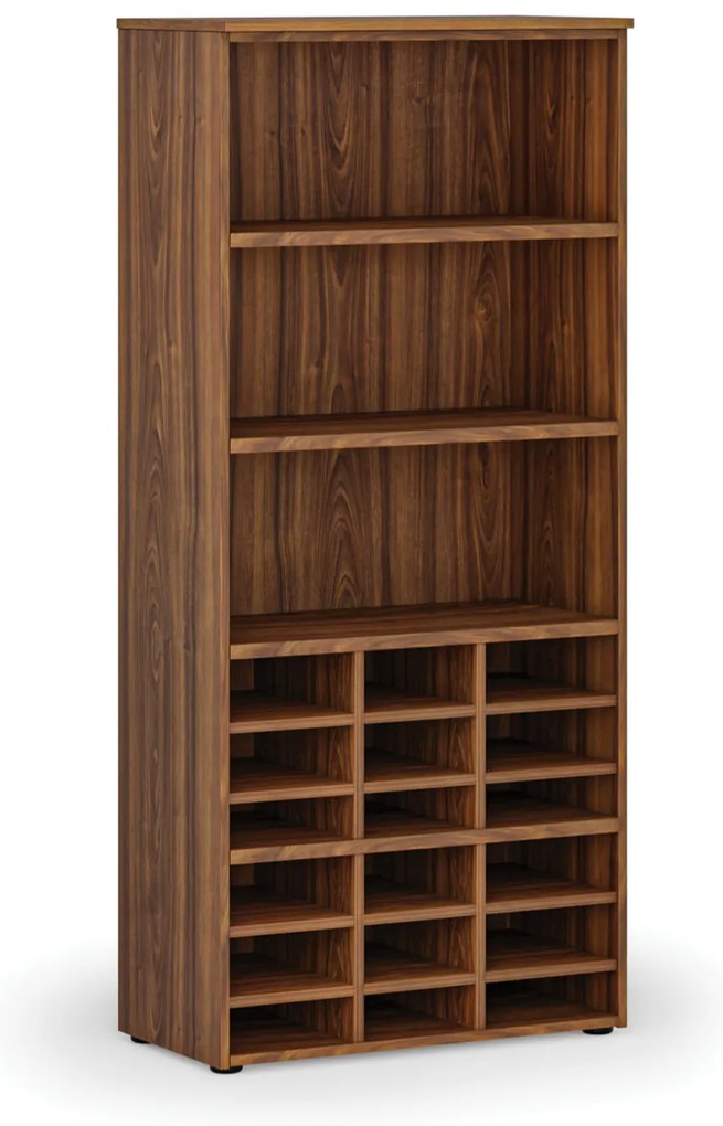 Regał sortujący PRIMO WOOD, 800 x 420 x 1781 mm, 18 przegród, orzech
