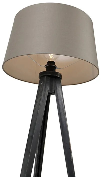 Lampa stojąca na trójnogu czarna z abażurem lnianym w kolorze taupe 45 cm - Tripod Classic klasyczny/Antyczny Oswietlenie wewnetrzne