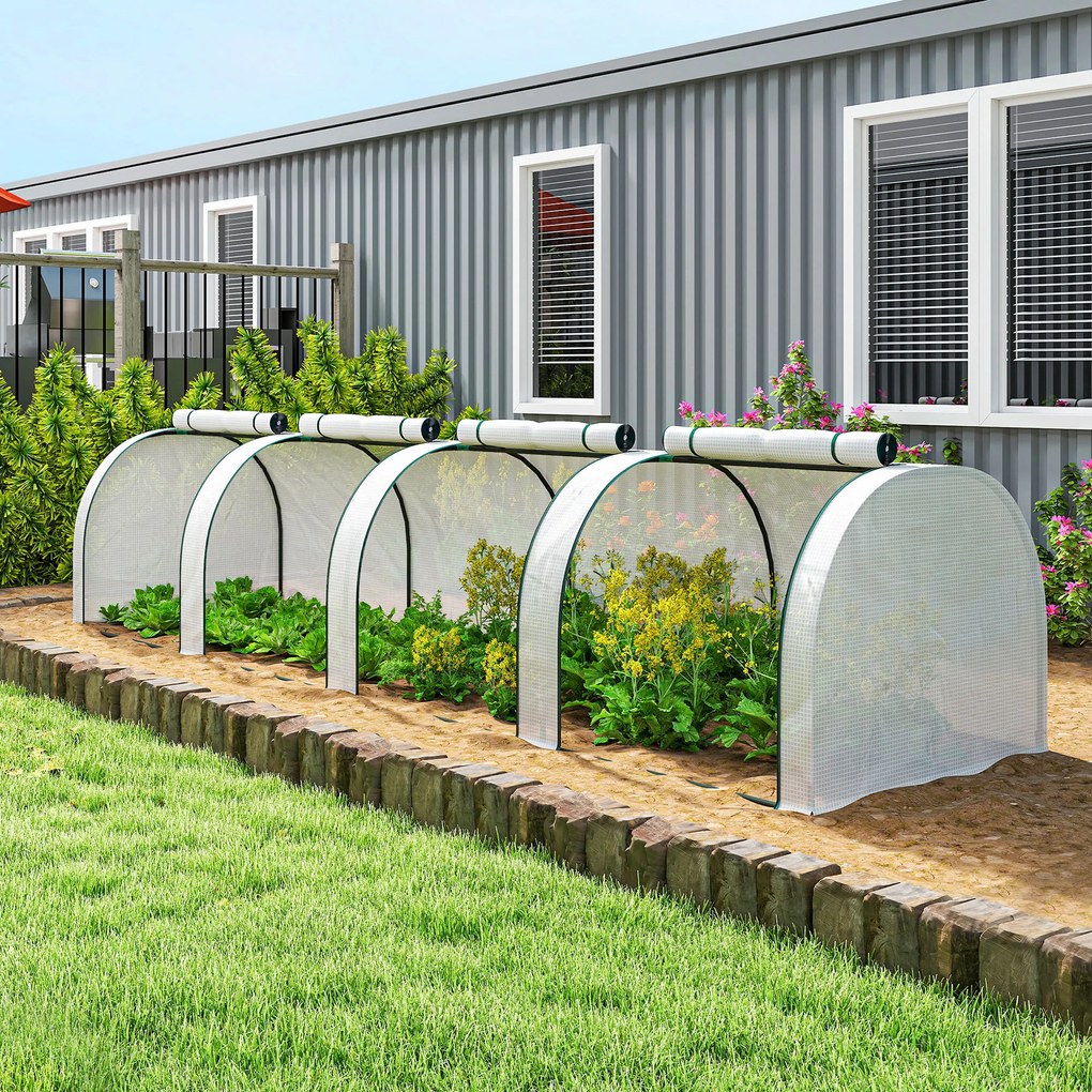 Outsunny Szklarnia, zimowa szklarnia foliowa z drzwiami na zamek błyskawiczny 395 x 100 x 80 cm, biały | Aosom PL