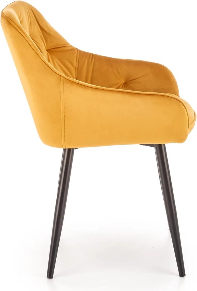 Aksamitny fotel do jadalni z podłokietnikami K487