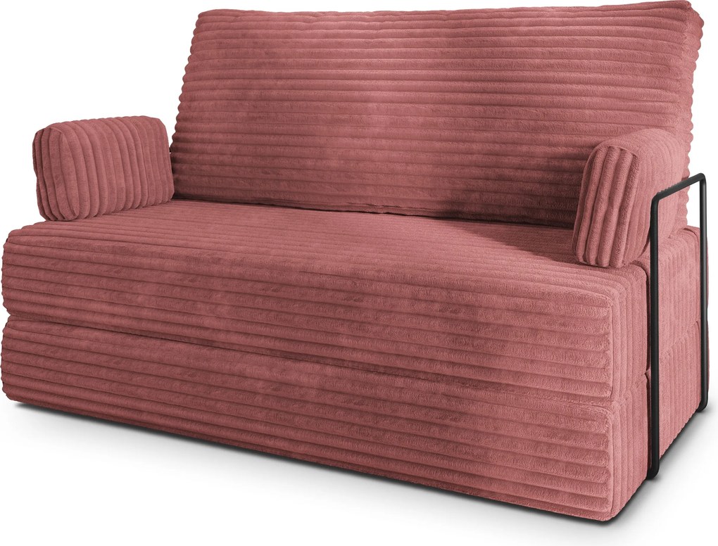 Masseno Sofa piankowa LADIA z funkcją spania, Kanapa z pianki do salonu, Bezmontażowa, Tkanina sztruksowa – Pudrowy róż TILIA 62