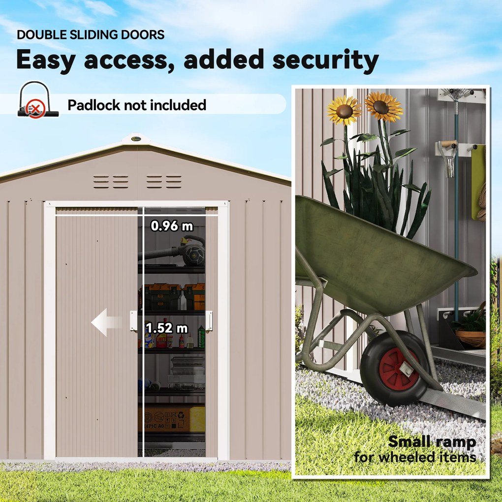 Outsunny Metalowy Schowek na Narzędzia z Drzwiami Przesuwnymi i Oknami Wentylacyjnymi, 277 x 195 x 192 cm, Jasnoszary