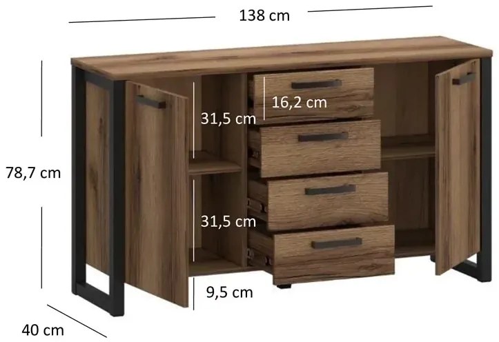 Komoda z 4 szufladami i szafkami - Krafi 3X