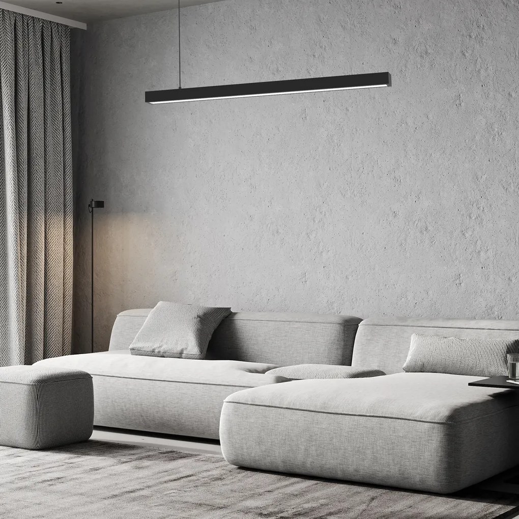 Lampa wisząca LUNGO 1xT8 18W LED, pozioma listwa, czarna