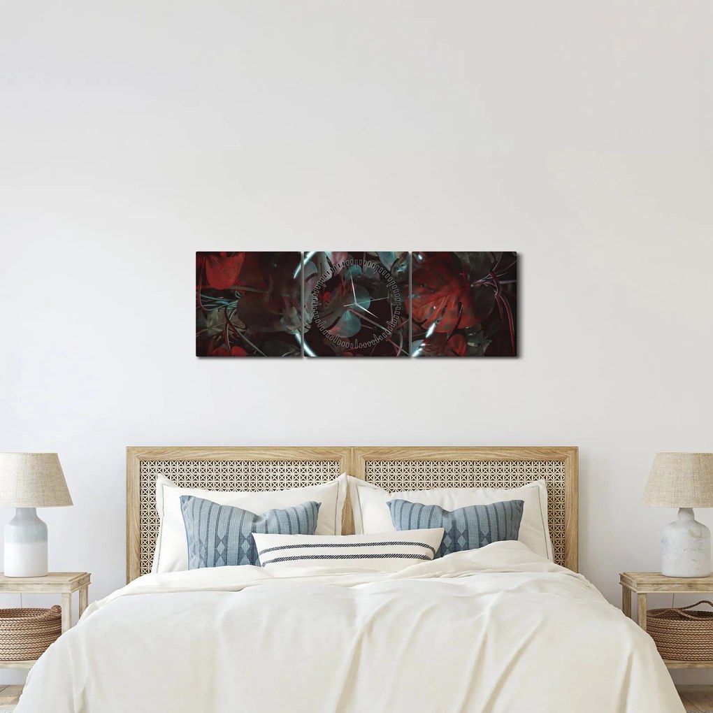 Obraz - Neonowe koło między palmami (z zegarem) (90x30 cm)