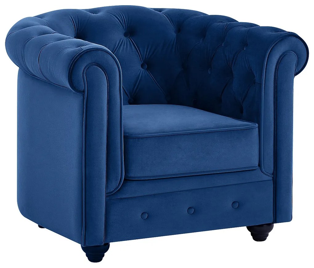 Fotel CHESTERFIELD - Welur w odcieniu niebieskim