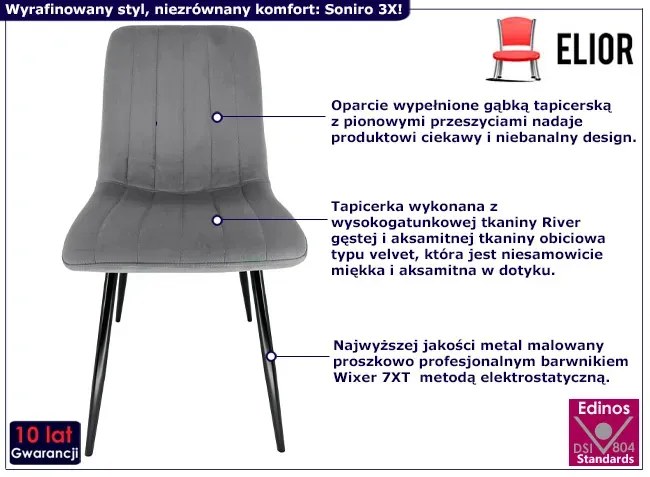 Zestaw 4 szarych krzeseł z pikowanym siedziskiem - Soniro 4X