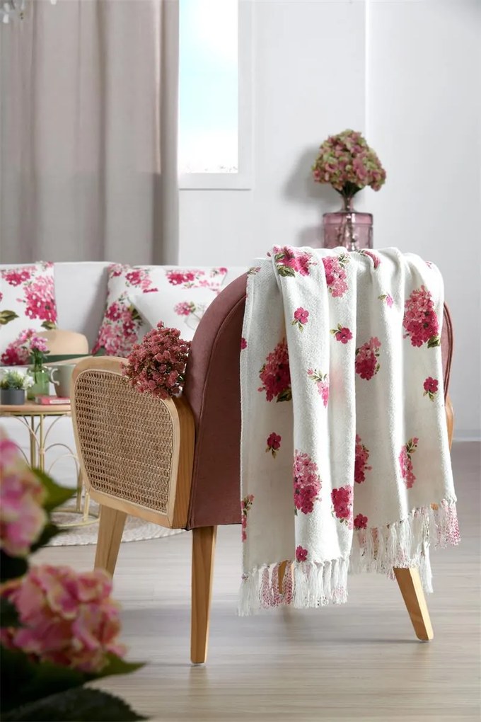 Narzuta bawełniana z kwiecistym wzorem 125 x 150 cm