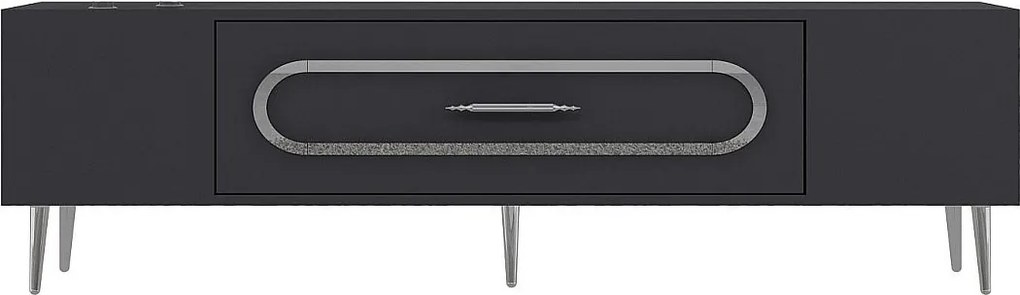 Stojak pod telewizor – 150 cm x 48,2 cm x 29,6 cm – antracytowy i srebrny – płyta wiórowa pokryta w 100% melaminą