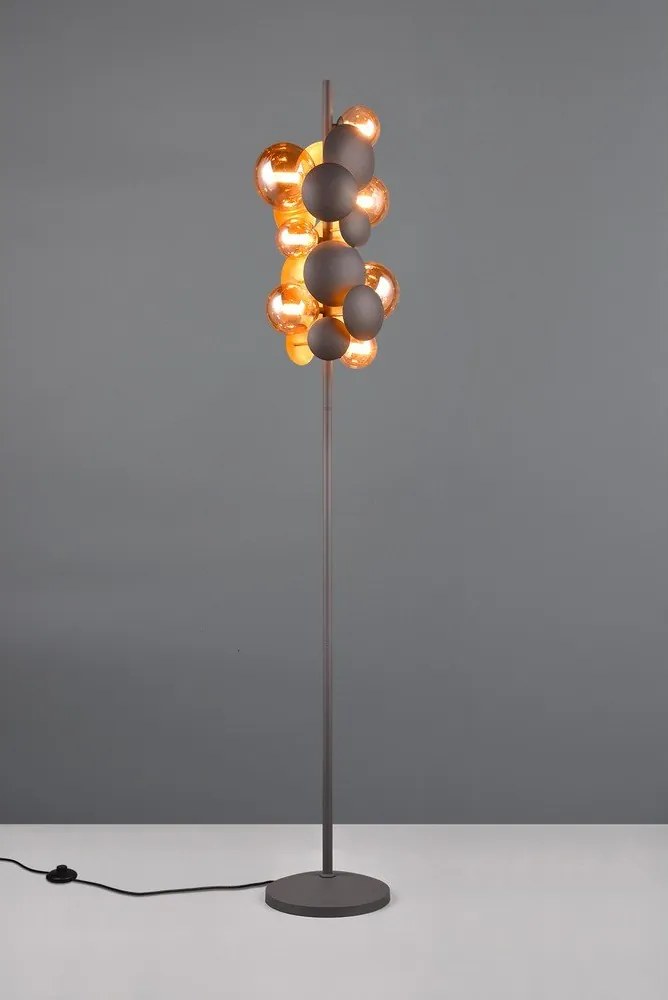 Lampa stojąca w szaro-złotym kolorze ze szklanym kloszem (wys. 155 cm) Bubble – Trio Select