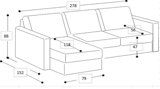 Jasnoszary narożnik Scandic Paris, prawy róg, 278 cm