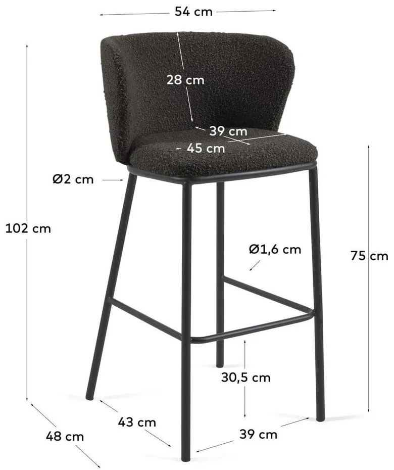 Czarny hoker (wysokość siedziska 75 cm) Ciselia – Kave Home