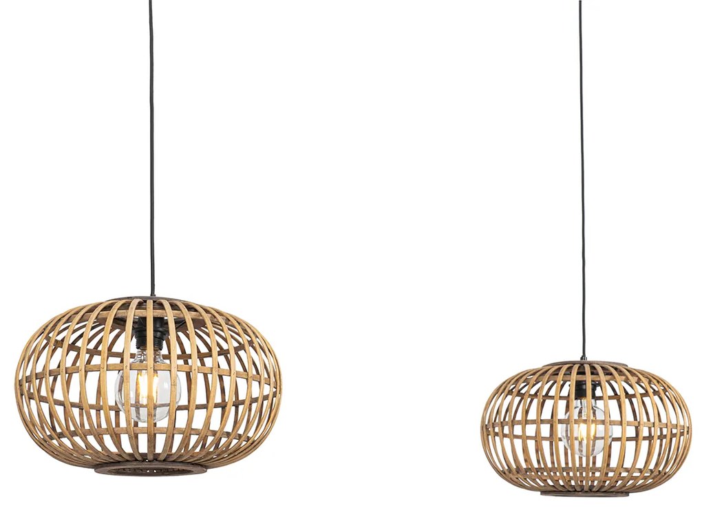 Orientalna lampa wisząca bambusowa 2-światłowa - AmiraKolonialny Oswietlenie wewnetrzne