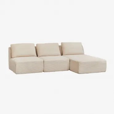 Sofa Modułowy Z Prawym Szezlongiem, 3-częściowy, Z Weluru, Pakowany Próżniowo Temple Sztruks Beż Lniany - Sklum