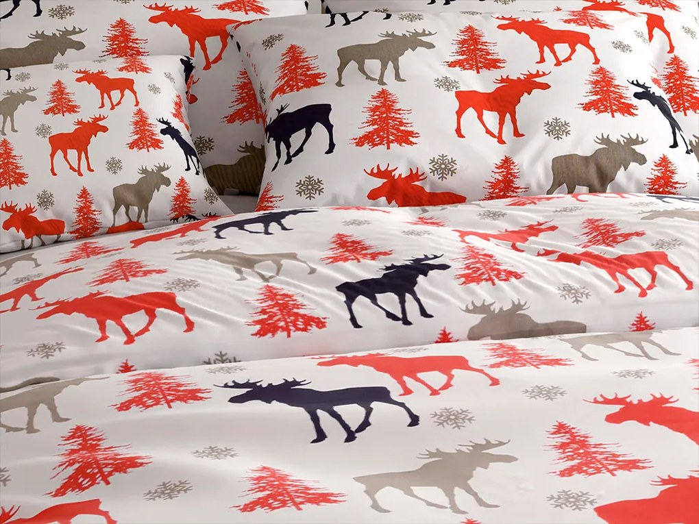 PrzytulneMieszkanie.pl PrzytulneMieszkanie.pl Pościel bawełniana CHRISTMAS MOOSE, biała Rozmiar pościeli: 2 szt 70 x 90 cm | 200 x 220 cm