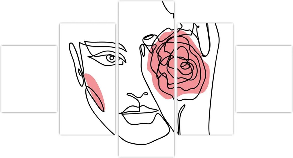 Obraz - Line art twarz z różą (125x70 cm)
