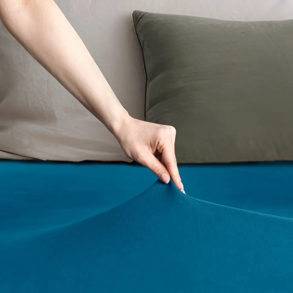 Morskie dżersejowe prześcieradło z gumką 140x200 cm Amber – Restilo