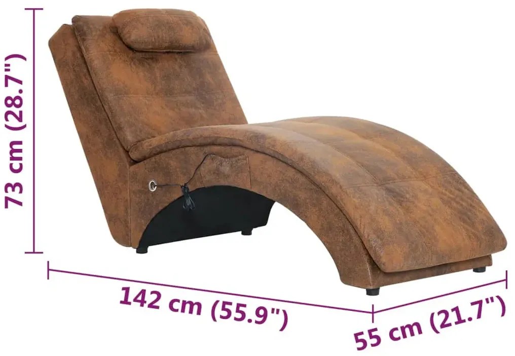 Brązowa masująca leżanka do salonu z zamszowej skóry B9-R48