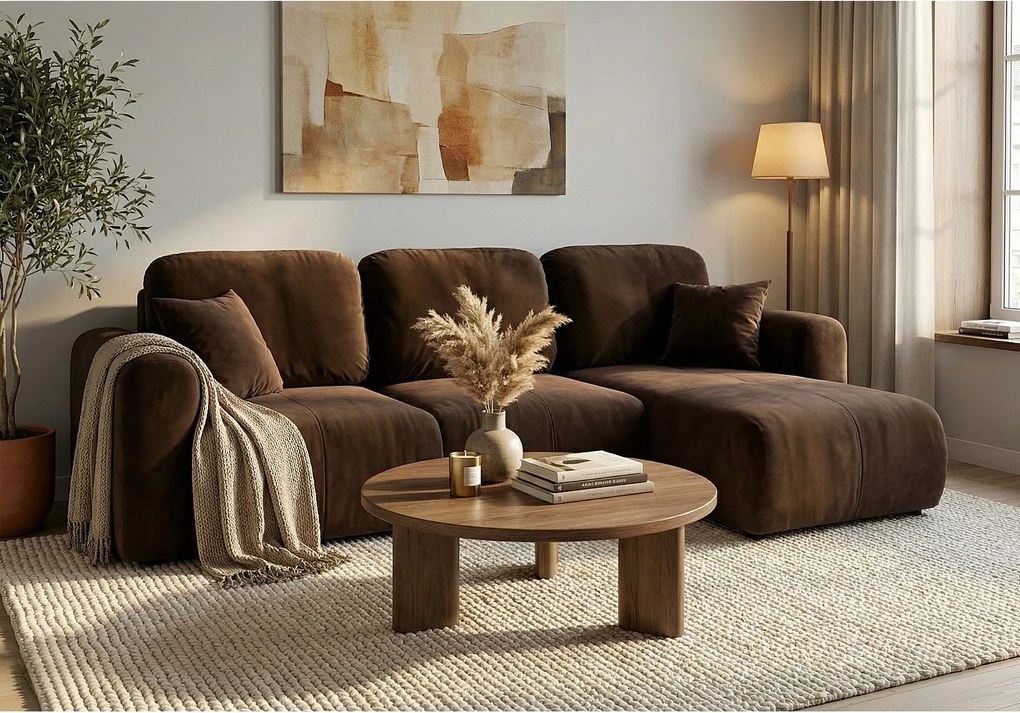 Stylowy narożnik rozkładany prawostronny BINGO L 245x148x87 cm w tkaninie Kronos 6 brązowej