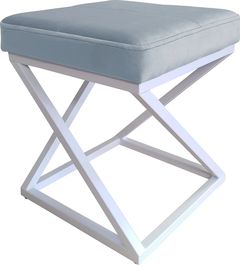 Pufa ZOA tkanina Welur loft ławka podnóżek metal : Kolor Stelaża - Biały, Kolor tkaniny - VELVET - BL06, Typ tkaniny - Velvet