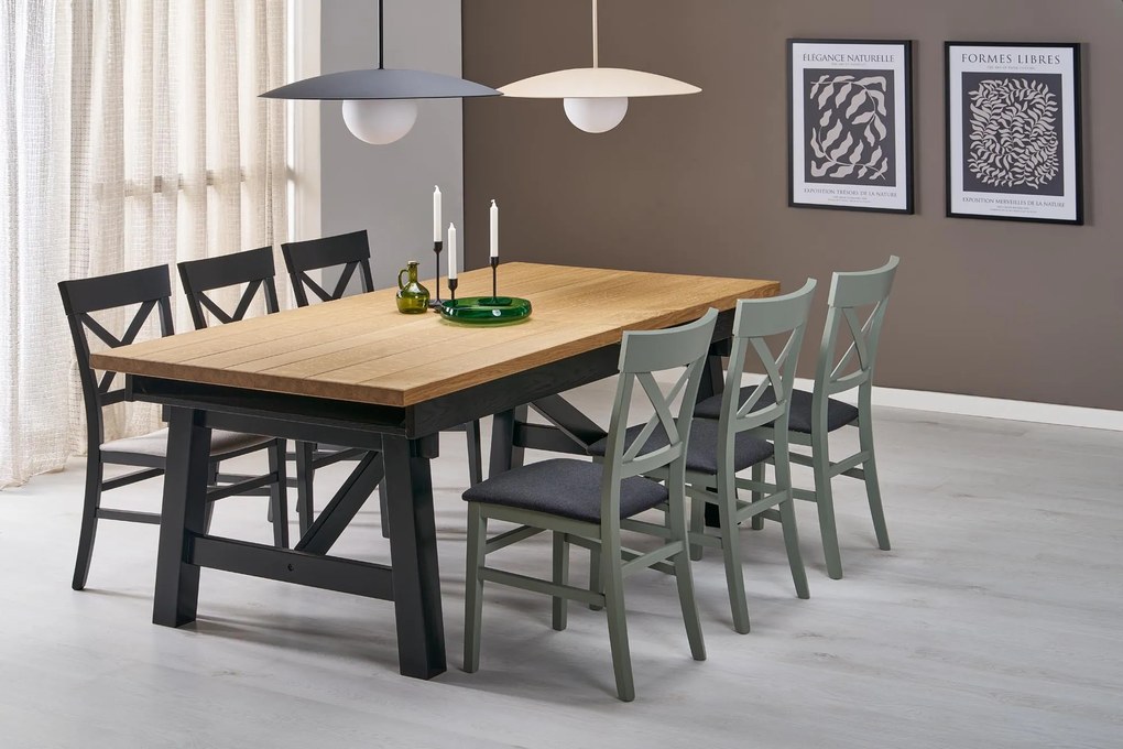 FIESTA stół rozkładany 200-280x100x77 cm dąb naturalny/czarny mieści 8-12 osób