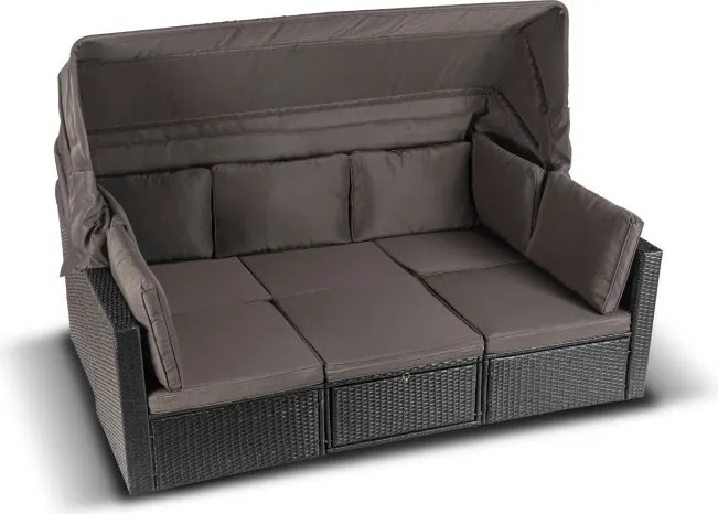 Zestaw Mebli Ogrodowych CALIENTE Modułowy Sofa 2x Fotel Stolik Tarasowy Czarny/Brązowy Technorattan Nowoczesny