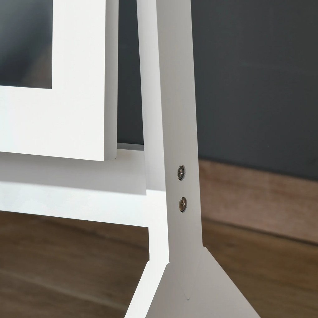 Lustro Stojące HOMCOM Duże do Makijażu Podwyższone Nóżki Łatwa Pielęgnacja MDF Biały 47x46x148cm | Aosom PL