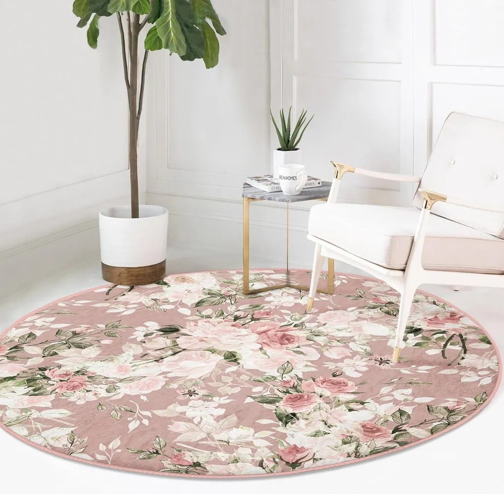 Jasnoróżowy okrągły dywan odpowiedni do prania i robotów sprzątających ø 80 cm Comfort – Mila Home