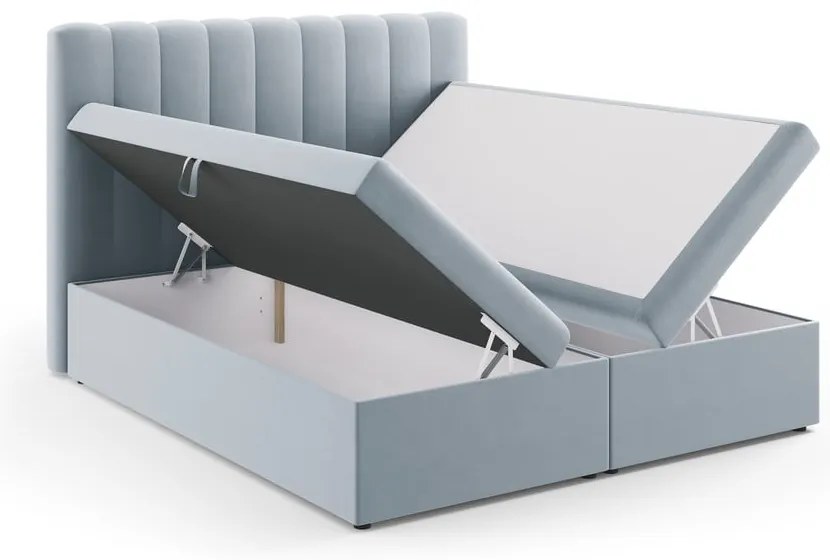Jasnoniebieskie łóżko boxspring ze schowkiem 180x200 cm Gina – Milo Casa
