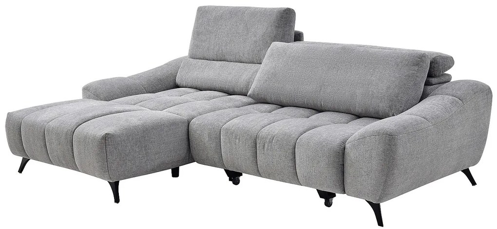 Kanapa narożna lewostronna rozkładana z wysuwanym siedziskiem, szara tkanina ELOSIA