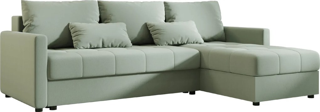 Rozkładana narożna sofa VENORIA 220x143 cm, jasnozielona, uniwersalna + 2 poduszki GRATIS