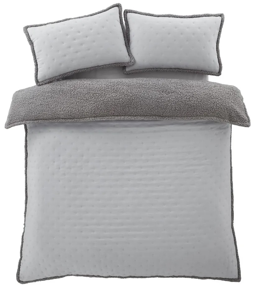 Szara pościel dwuosobowa z materiału sherpa 230x220 cm Cosy Nori – Catherine Lansfield