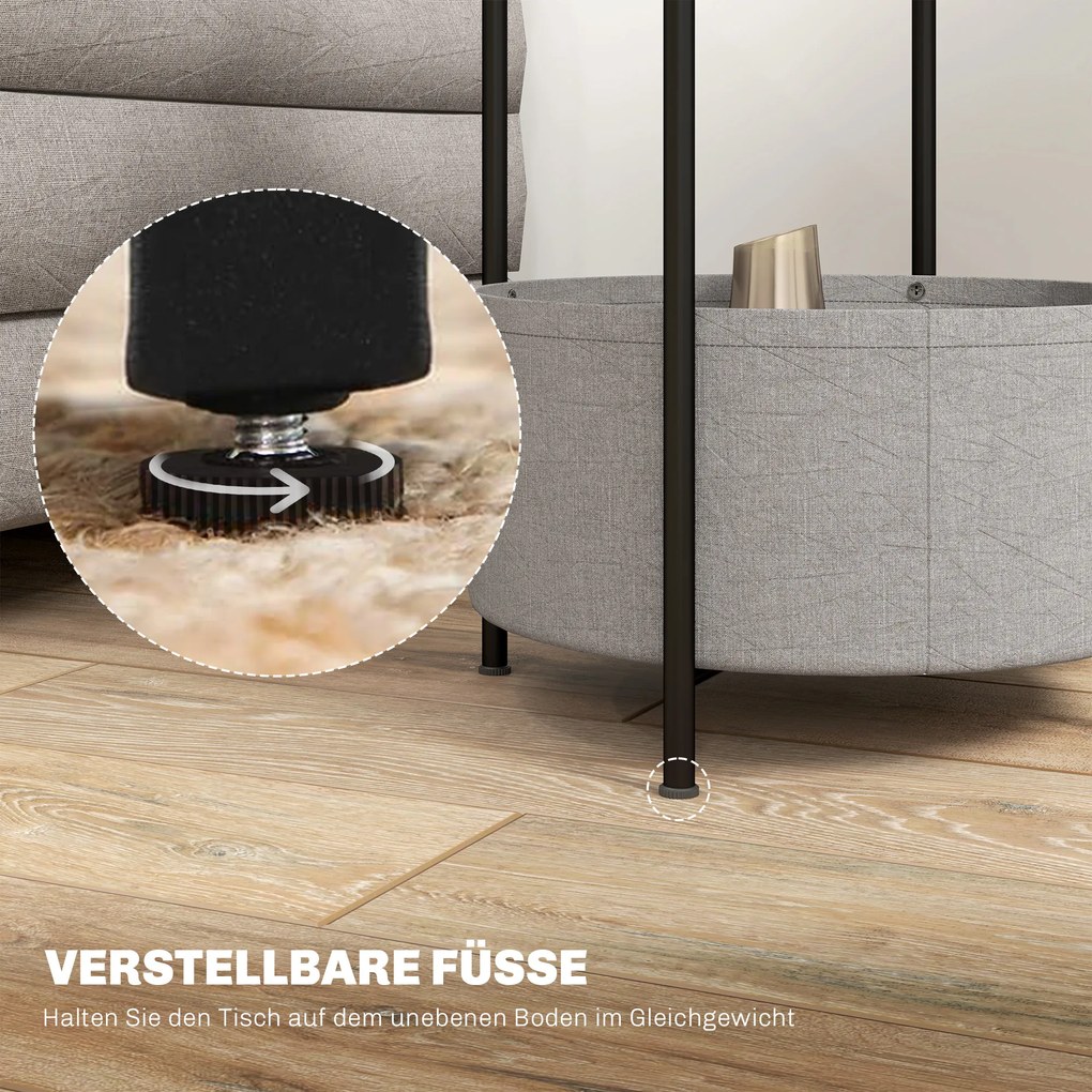 HOMCOM Okrągły stolik pomocniczy z koszem na tkaniny, 2-poziomowy stolik kawowy do salonu, sypialni, małe przestrzenie, metal, szary+biały