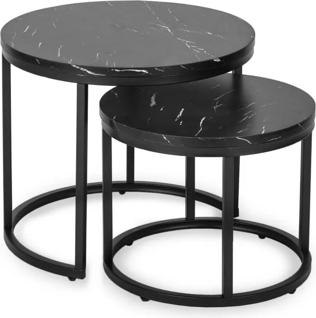 Zestaw Stolików Kawowych MAURO 43 cm/53 cm Czarny Marmur Nowoczesny Glamour