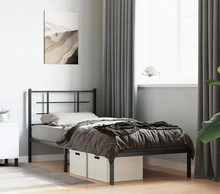 Czarne metalowe łóżko małżeńskie 100x200 cm - Laxo