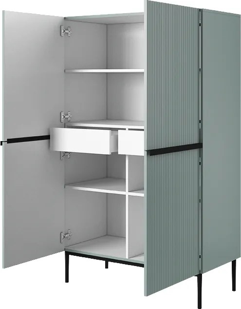 Kredens Nicole z metalowymi uchwytami i nogami 100 cm - szałwia / czarne nóżki - Limitowana oferta
