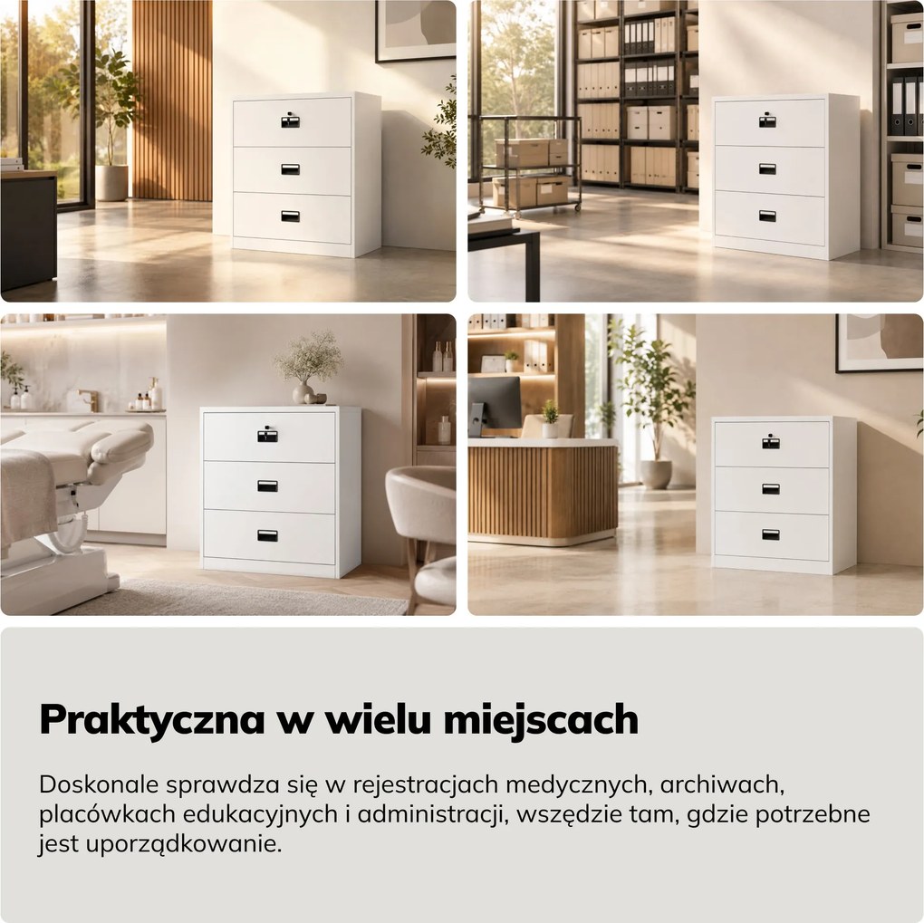 Szafa kartotekowa metalowa z 3 szufladami biała, 900x1020x600 mm: SARA XL V3