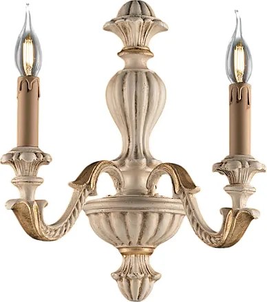 Kinkiet Leonardo 2-punktowy z drewna w kolorze kości słoniowej i złota .29 P.19 BL180-AP2-AV