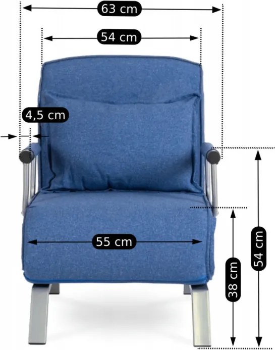 Fotel Rozkładany BART Wypoczynkowy Niebieski do Spania Leżanka Nowoczesny