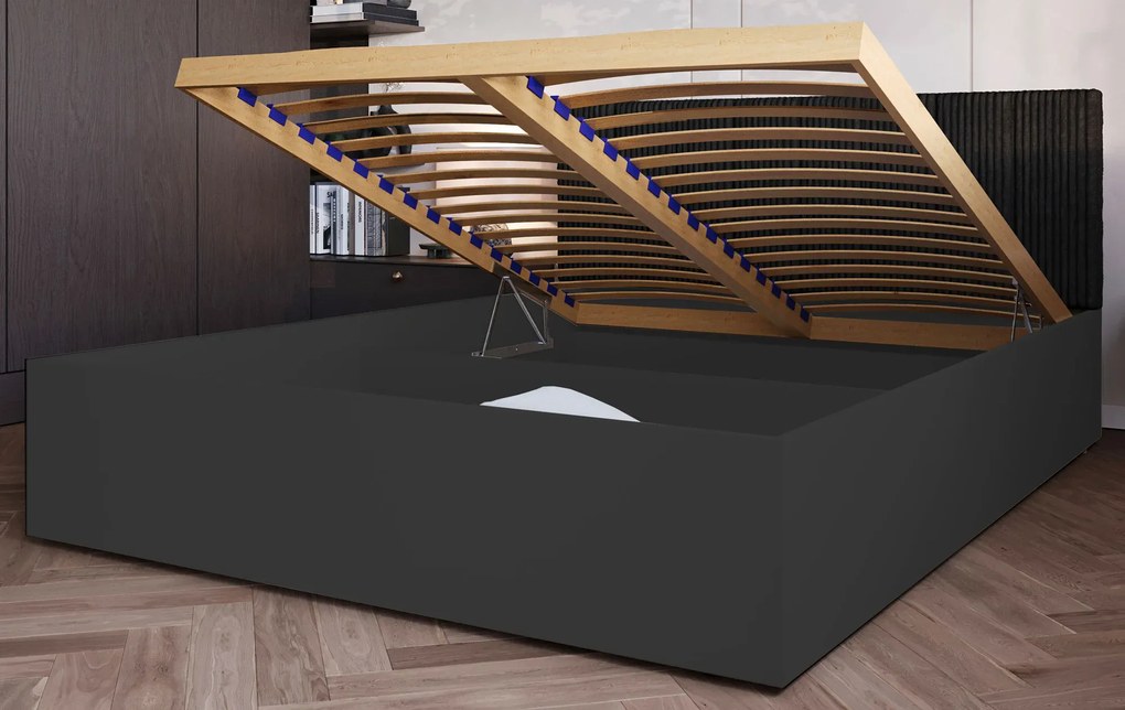 Czarne łóżko z tapicerowanym zagłówkiem 120x200 F9-H50