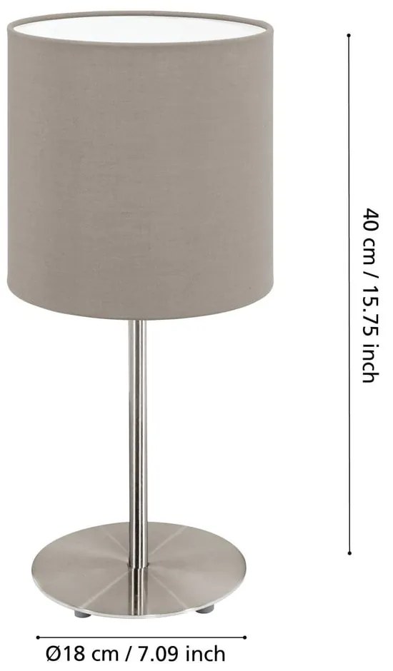 Lampa stołowa w szaro-srebrnym kolorze z tekstylnym kloszem (wysokość 40 cm) PASTERI – EGLO