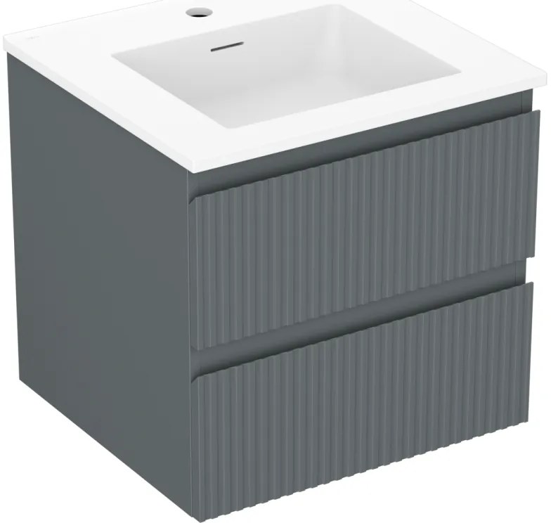 Mexen Rivel szafka łazienkowa 50 cm z umywalką Otis, 2 szuflady, ryflowana , grafit mat/biała mat - 91A20-05047-2-BFF66-W18M01