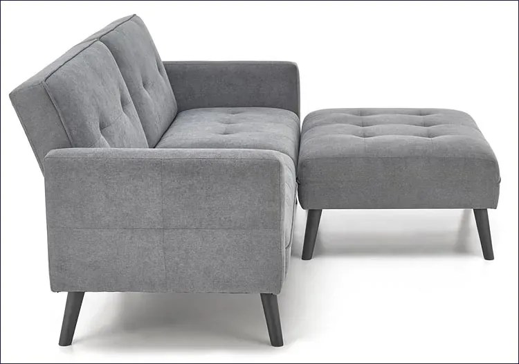 Popielata sofa rozkładana z podnóżkiem - Leris