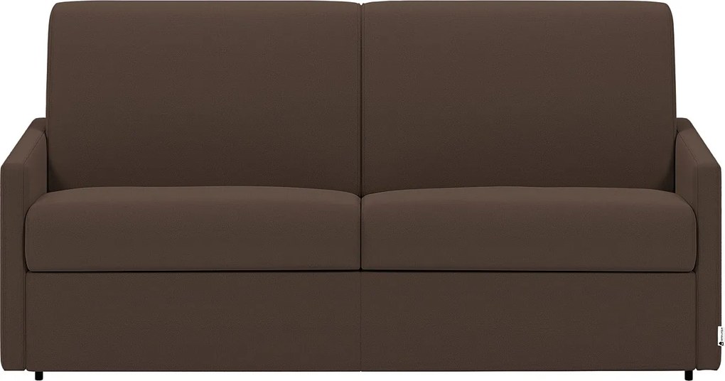 Kanapa 4-osobowa typu express z brązowej tkaniny z siedziskiem z pianki z pamięcią kształtu - Powierzchnia spania na szerokich listwach 160 cm - Materac 14 cm CALIFE