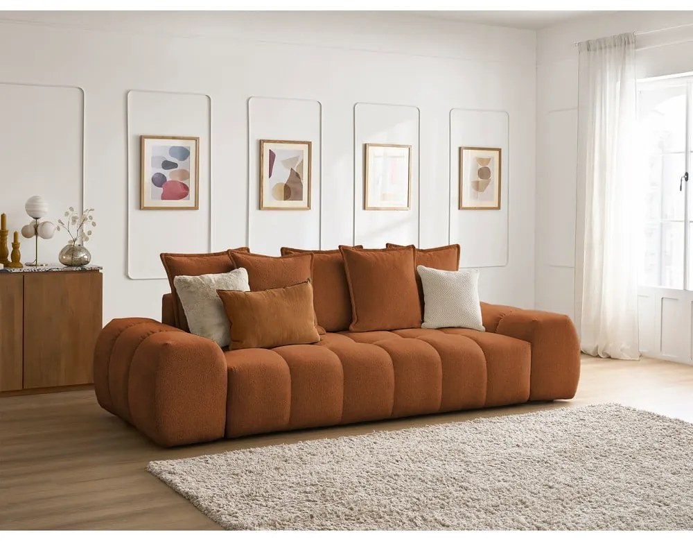 Sofa z tkaniny szenilowej w kolorze terakoty 278 cm Everest – Bobochic Paris