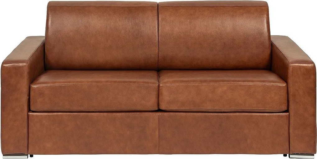 Kanapa rozkładana 4-osobowa ze skóry bawolej w stylu vintage karmelowa - Powierzchnia spania 160 cm - Materac 14 cm CALITO